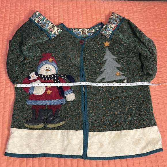 Unique Vintage Snowman Appliqué Tapestry Ugly Christmas Jacket size Large/XL - Picture 7 of 16